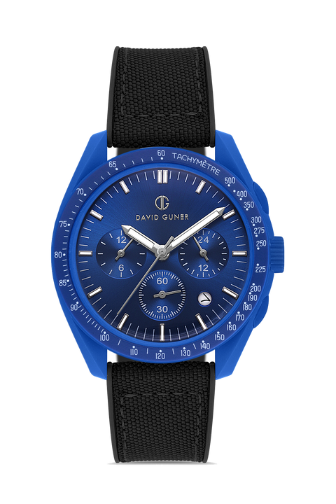 David Guner 8627GD-AG3 men's watch with blue dial, blue polycarbonate case and blue silicone strap – front view