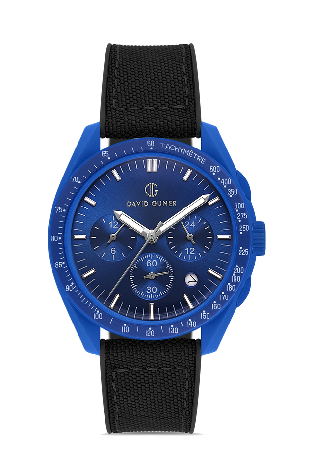 David Guner 8627GD-AG3 men's watch with blue dial, blue polycarbonate case and blue silicone strap – front view