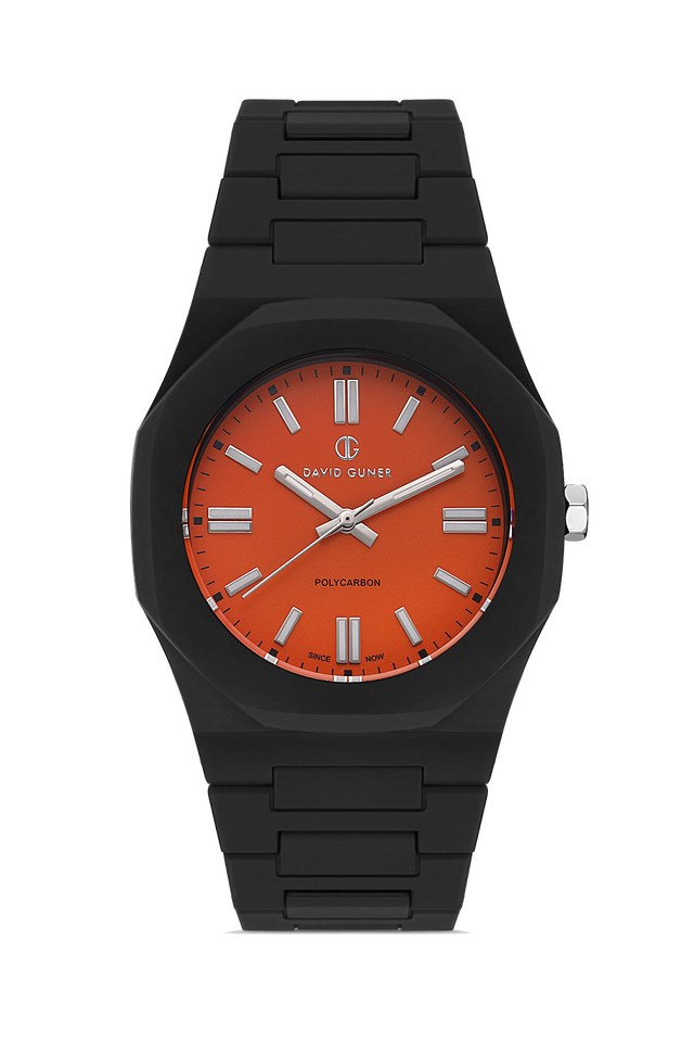 David Guner 8660GD-G11 men's watch with orange dial, black polycarbonate case and polycarbonate bracelet – front view