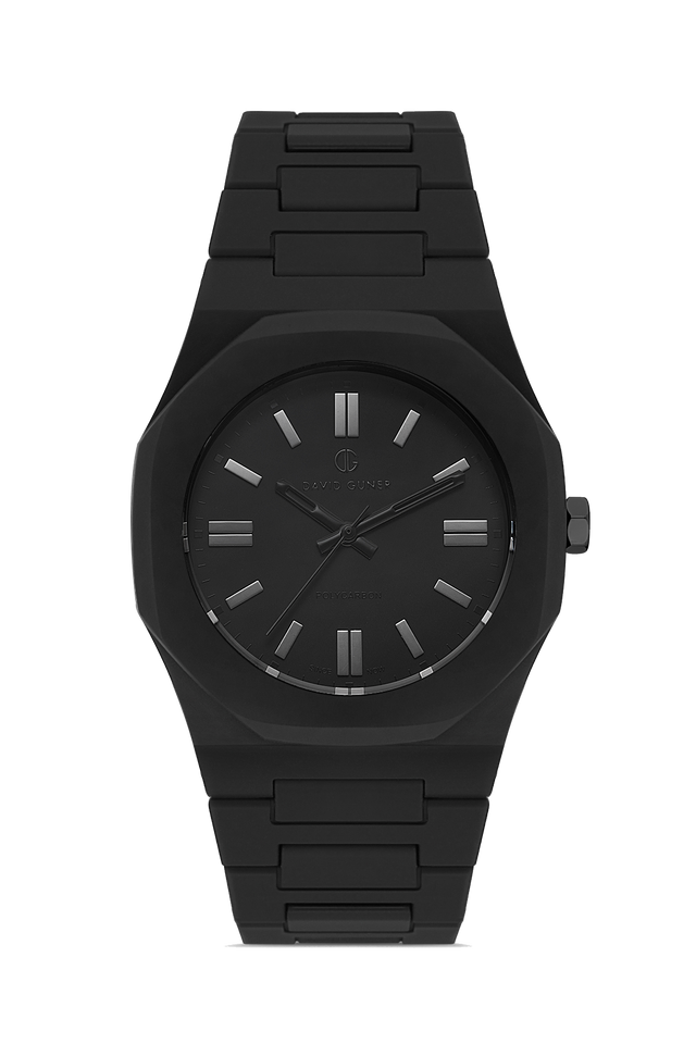 David Guner 8660GD-G2G men's watch with black dial, black polycarbonate case and polycarbonate bracelet – front view