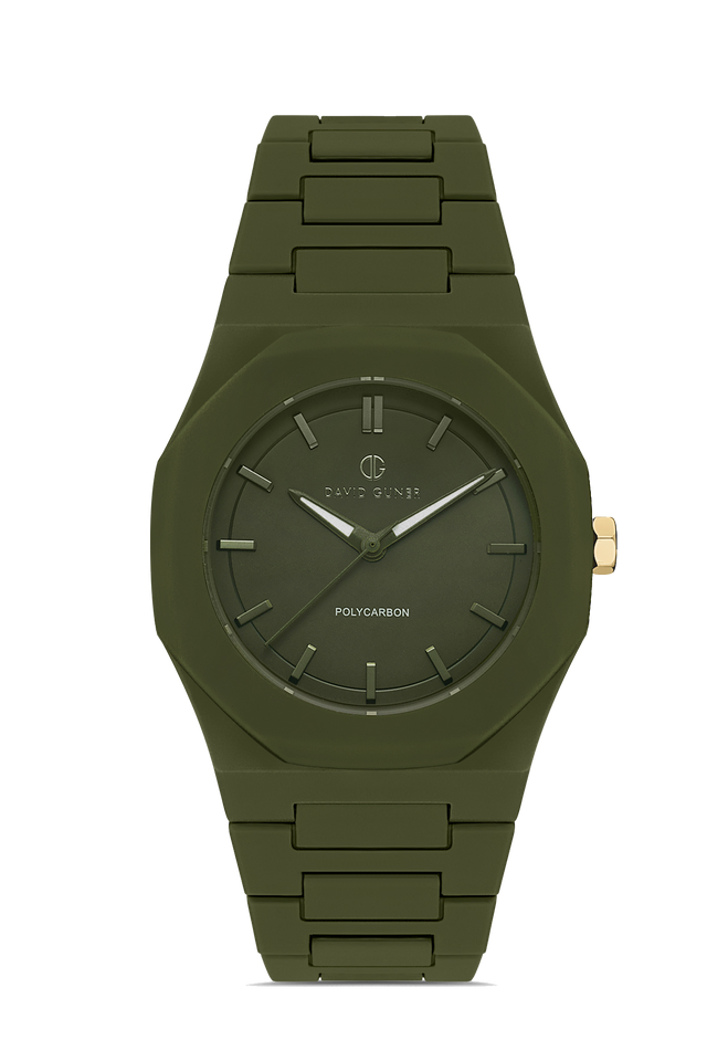 David Guner 8701GA-ZM10 men's watch with olive dial, olive polycarbonate case and polycarbonate bracelet – front view