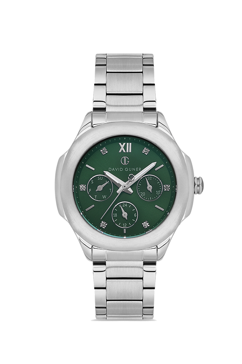 David Guner 8741LA-A10 women's watch with green dial, silver-tone case and stainless steel bracelet – front view