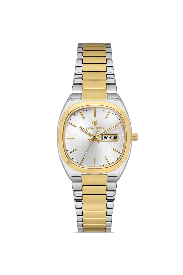 David Guner 8856LA-D1 women's watch with silver dial, two-tone case and stainless steel bracelet – front view