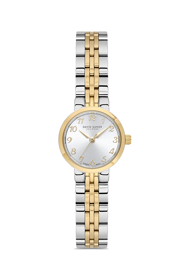 David Guner 9072LA-D1 women's watch with silver dial, two-tone case and stainless steel bracelet – front view