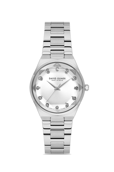David Guner 9084LA-A1 women's watch with silver dial, silver-tone case and stainless steel bracelet – front view