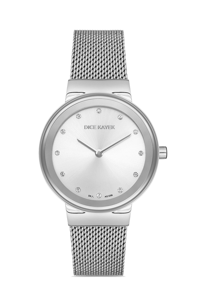 Dice Kayek AG1258.01 women's watch with silver dial, silver-tone case and stainless steel mesh bracelet – front view