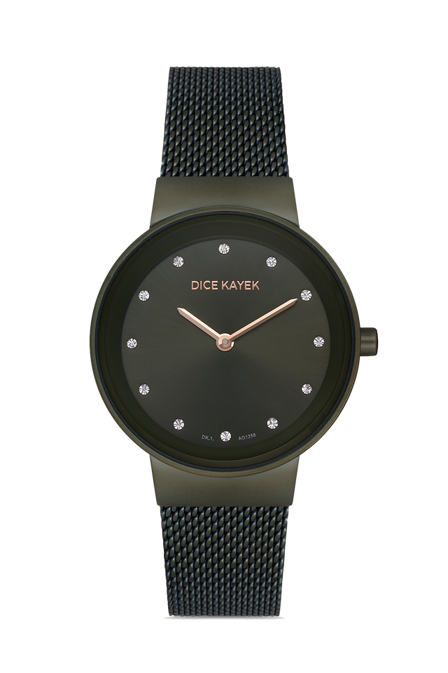 Dice Kayek AG1258.09 women's watch with green dial, green ion-plated case and green stainless steel mesh bracelet – front view