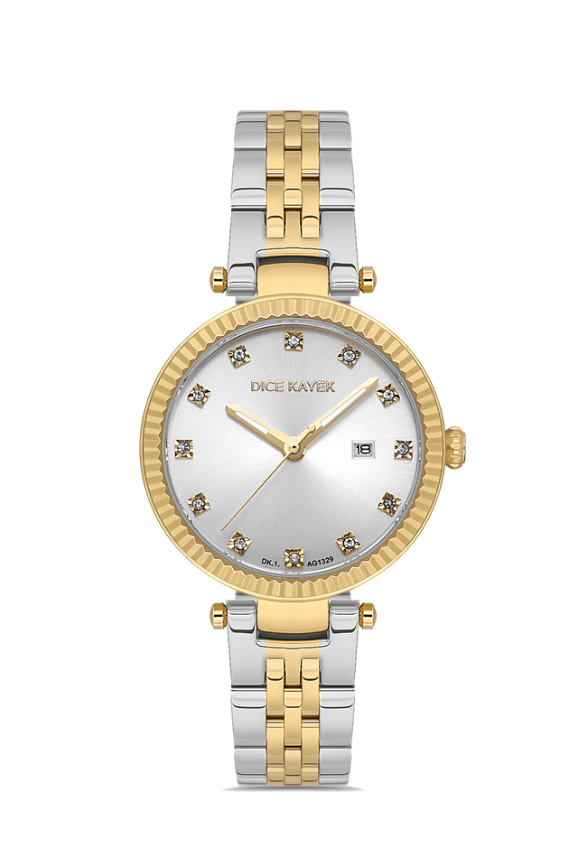 Dice Kayek AG1329.05 women's watch with silver dial, two-tone silver and gold case and stainless steel bracelet – front view