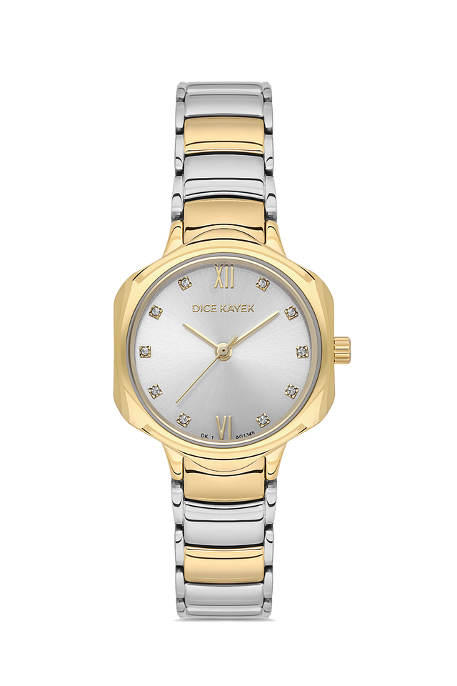 Dice Kayek AG1345.03 women's watch with silver dial, two-tone silver and gold case and stainless steel bracelet – front view