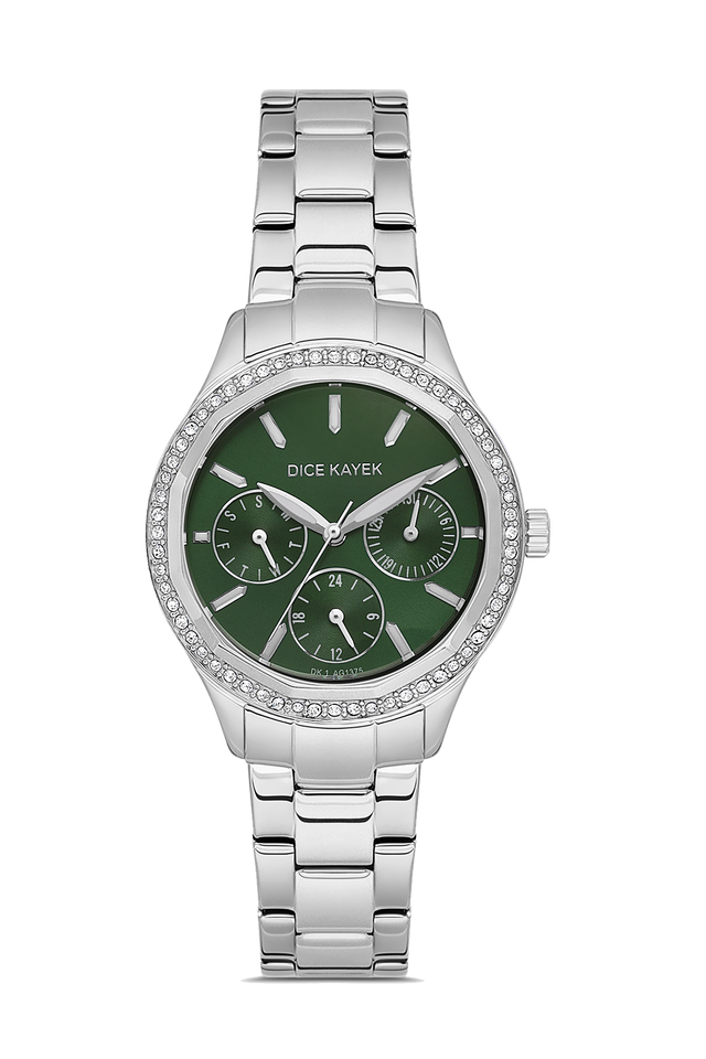 Dice Kayek AG1375.02 women's watch with green dial, silver-tone case and stainless steel bracelet – front view