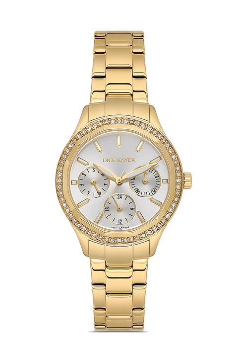 Dice Kayek AG1375.03 women's watch with silver dial, gold-tone case and stainless steel bracelet – front view
