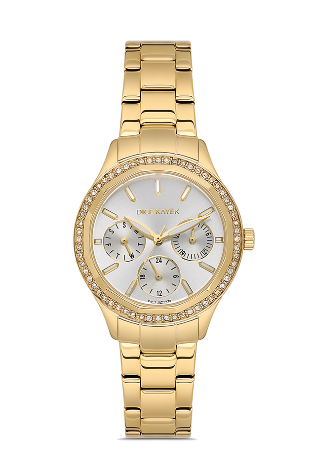 Dice Kayek AG1375.03 women's watch with silver dial, gold-tone case and stainless steel bracelet – front view