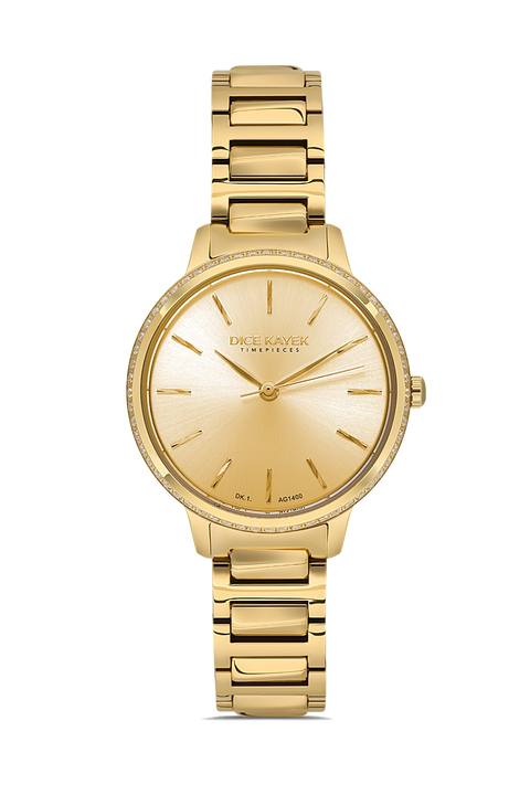Dice Kayek AG1400.05 women's watch with gold dial, gold-tone case and stainless steel bracelet – front view
