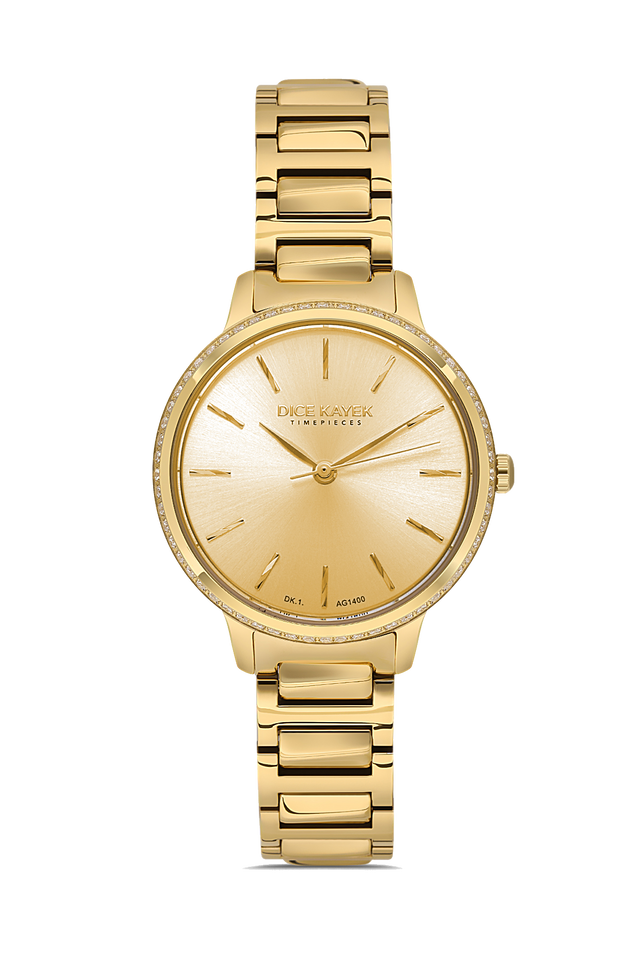 Dice Kayek AG1400.05 women's watch with gold dial, gold-tone case and stainless steel bracelet – front view