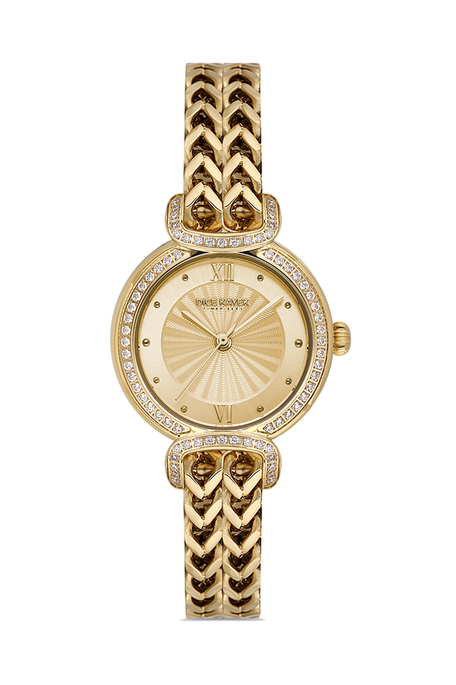 Dice Kayek AG1411.05 women's watch with gold dial, gold-tone case and stainless steel bracelet – front view