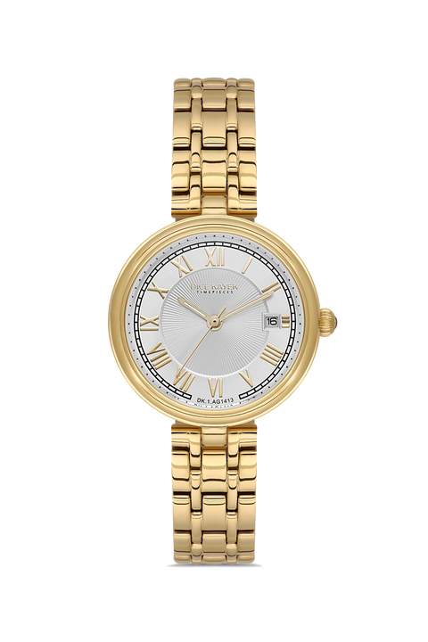 Dice Kayek AG1413.07 women's watch with silver dial, gold-tone case and stainless steel bracelet – front view