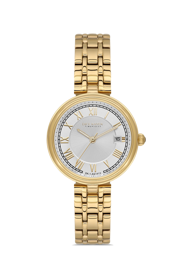 Dice Kayek AG1413.07 women's watch with silver dial, gold-tone case and stainless steel bracelet – front view