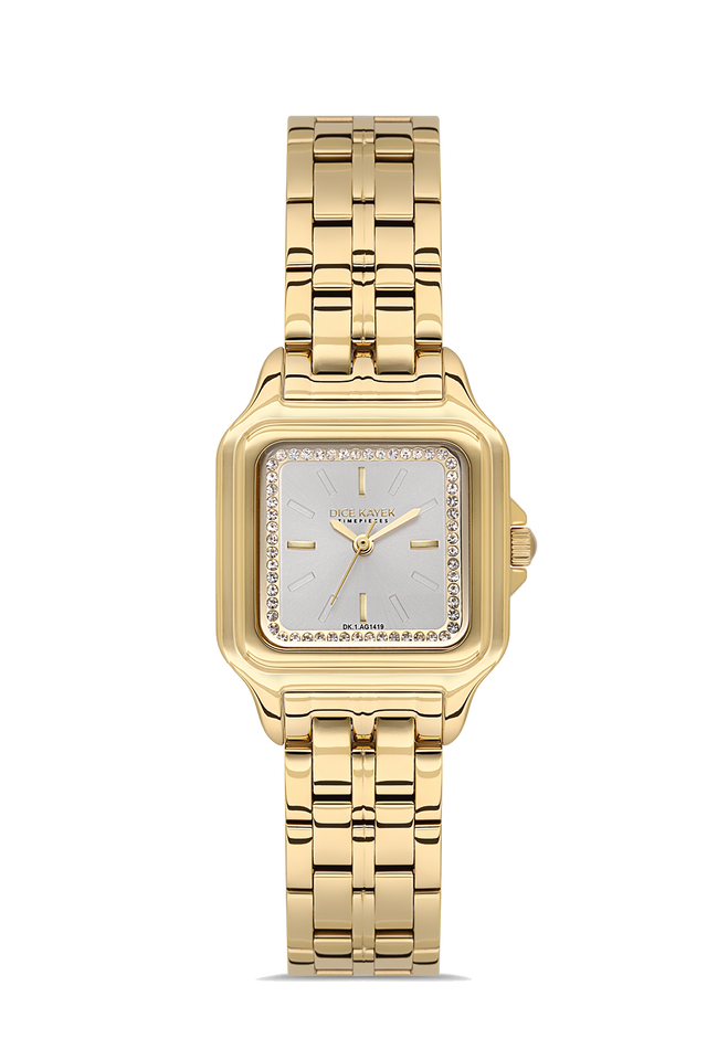 Dice Kayek AG1419.05 women's watch with silver dial, gold-tone case and stainless steel bracelet – front view