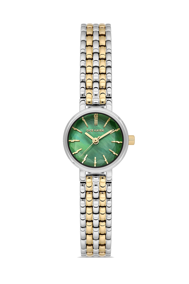 Dice Kayek AG1430.49 women's watch with green mother-of-pearl dial, two-tone silver and gold case and stainless steel bracelet – front view