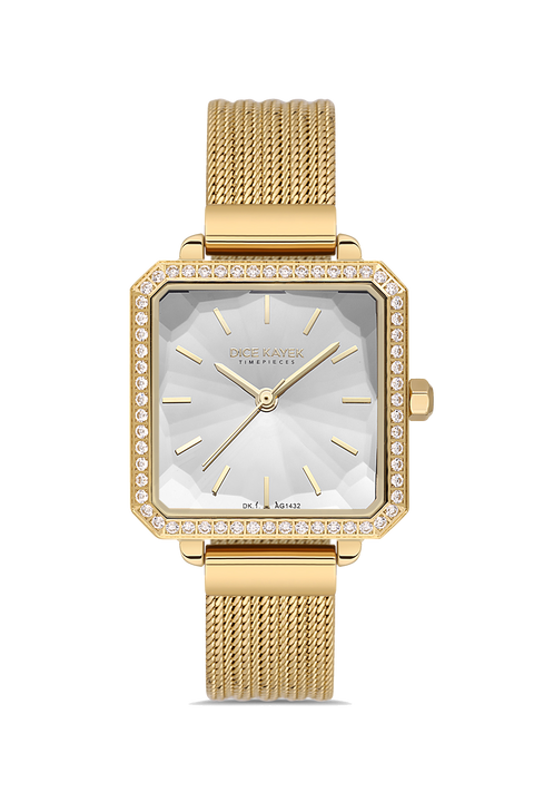 Dice Kayek AG1432.20 women's watch with silver dial, gold-tone case and stainless steel mesh bracelet – front view