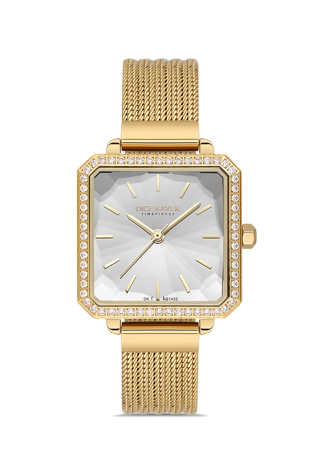 Dice Kayek AG1432.20 women's watch with silver dial, gold-tone case and stainless steel mesh bracelet – front view
