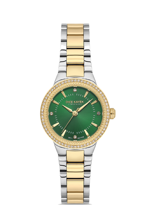 Dice Kayek AG1438.49 women's watch with green dial, two-tone silver and gold case and stainless steel bracelet – front view