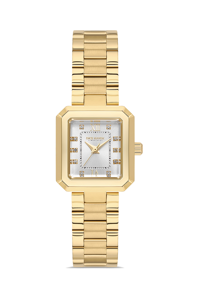 Dice Kayek AG1442.20 women's watch with silver dial, gold-tone case and stainless steel bracelet – front view