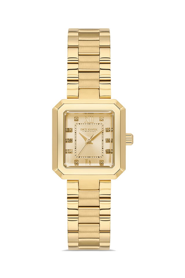 Dice Kayek AG1442.25 women's watch with gold dial, gold-tone case and stainless steel bracelet – front view