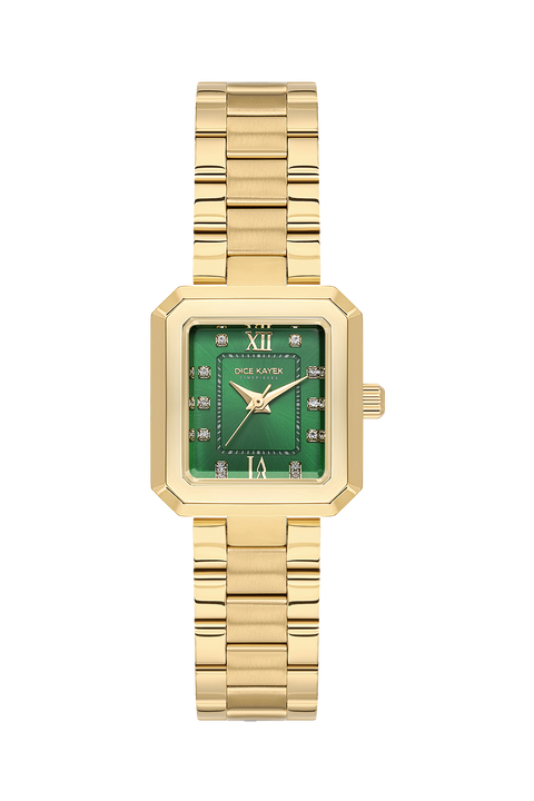 Dice Kayek AG1442.29 women's watch with green dial, gold-tone case and stainless steel bracelet – front view