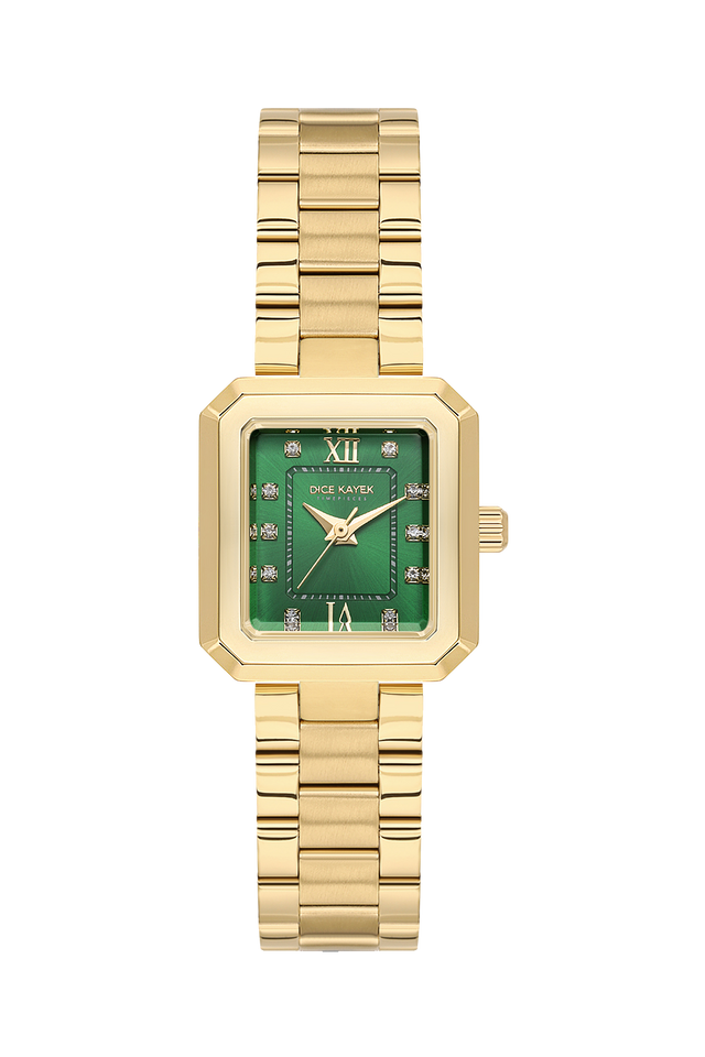 Dice Kayek AG1442.29 women's watch with green dial, gold-tone case and stainless steel bracelet – front view