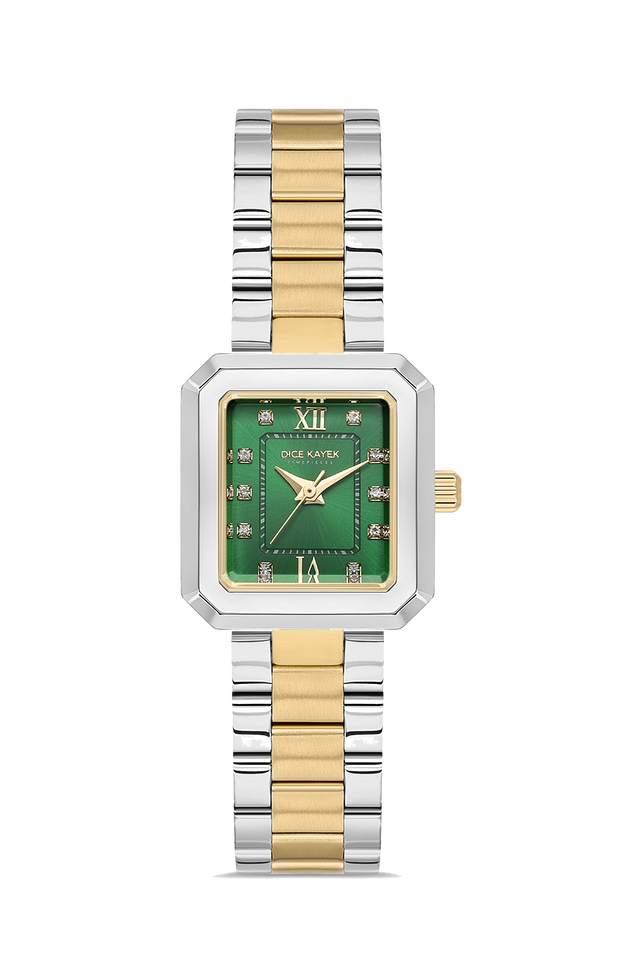 Dice Kayek AG1442.49 women's watch with green dial, two-tone silver and gold case and stainless steel bracelet – front view