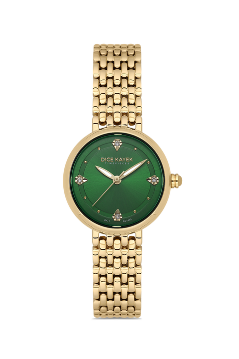 Dice Kayek AG1455.29 women's watch with green dial, gold-tone case and stainless steel bracelet – front view