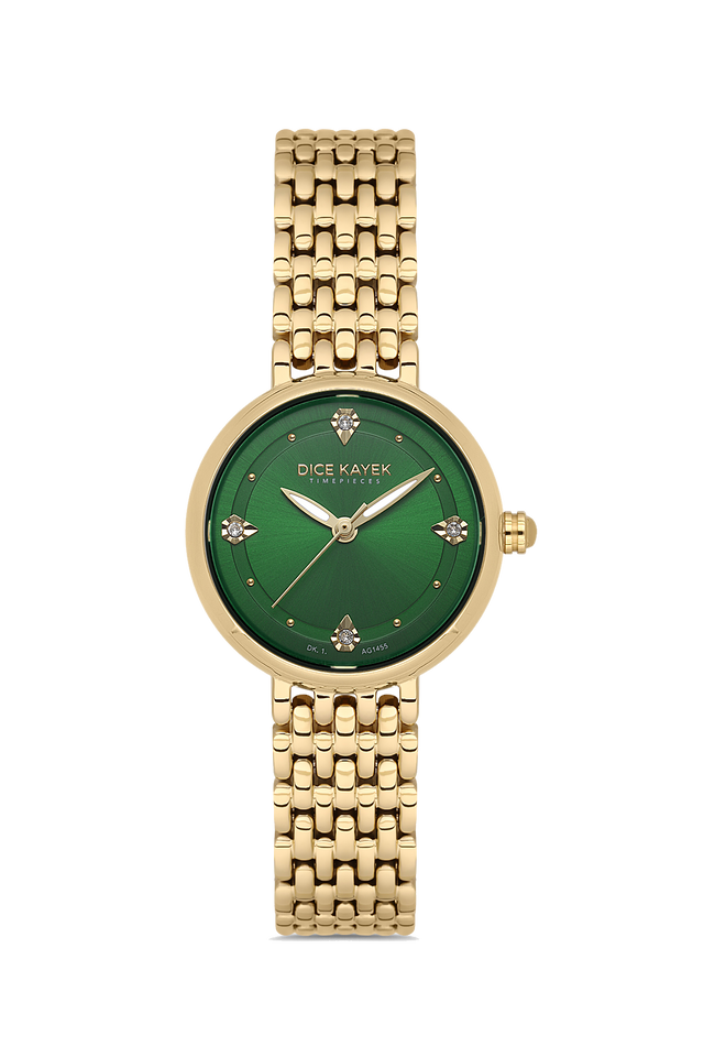 Dice Kayek AG1455.29 women's watch with green dial, gold-tone case and stainless steel bracelet – front view