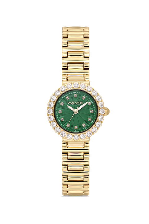 Dice Kayek AG1461.29 women's watch with green dial, gold-tone case and stainless steel bracelet – front view