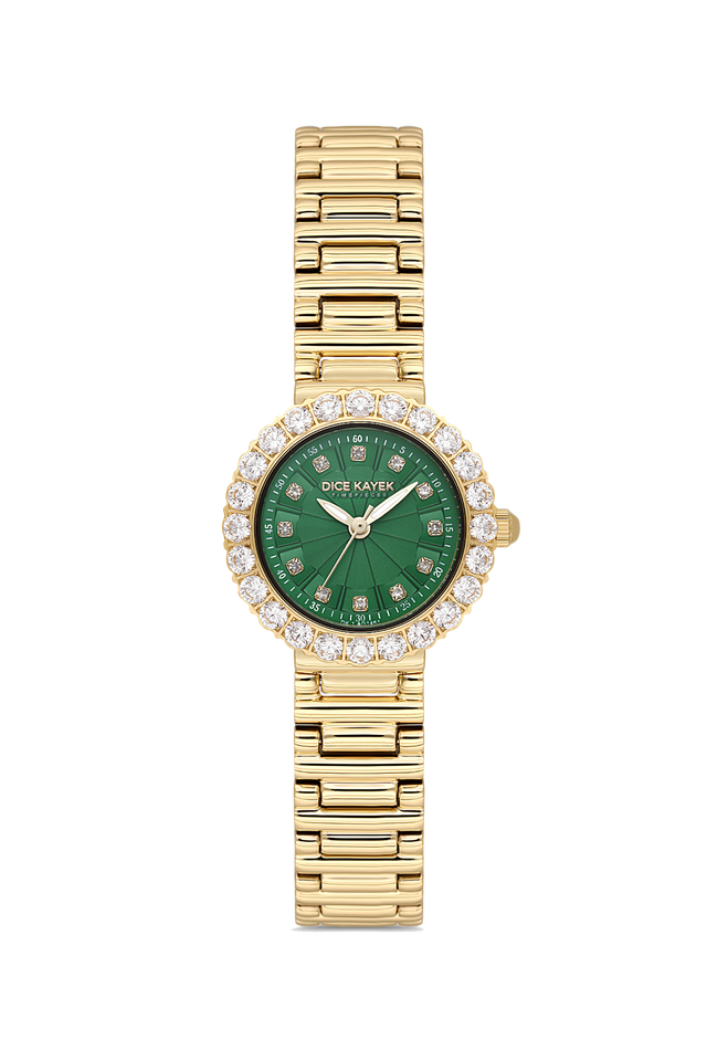 Dice Kayek AG1461.29 women's watch with green dial, gold-tone case and stainless steel bracelet – front view