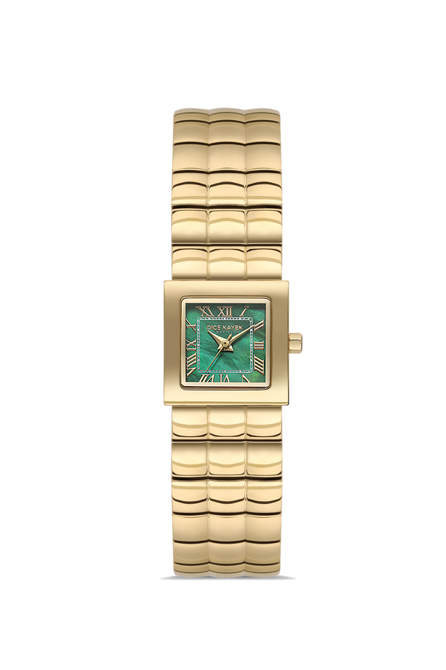 Dice Kayek AG1462.49 women's watch with green mother-of-pearl dial, gold-tone case and stainless steel bracelet – front view