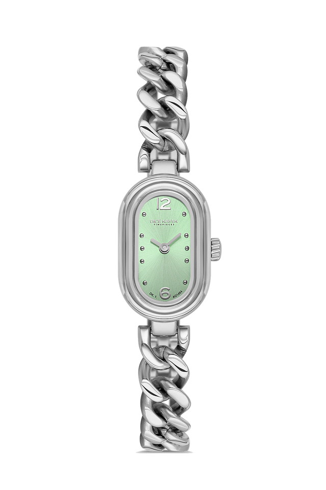 Dice Kayek AG1464.19 women's watch with light green dial, silver-tone case and stainless steel bracelet – front view