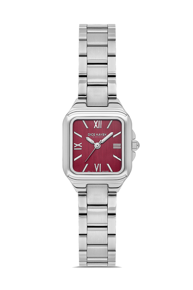 Dice Kayek AG1468.113 women's watch with burgundy dial, silver-tone case and stainless steel bracelet – front view