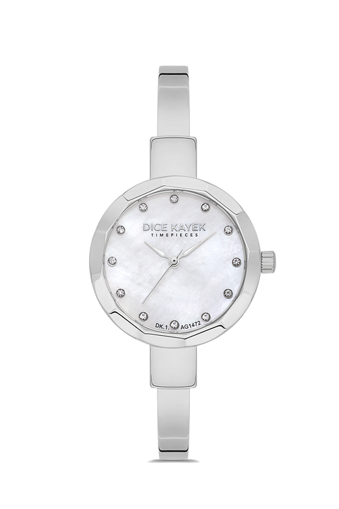 Dice Kayek AG1472.10 women's watch with white mother-of-pearl dial, silver-tone case and stainless steel bracelet – front view