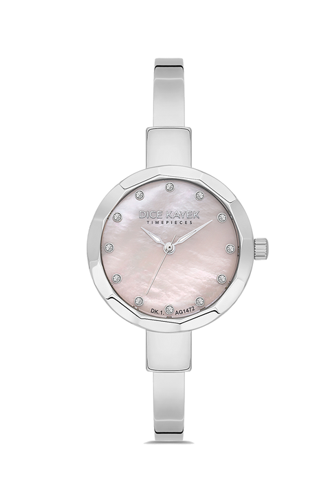 Dice Kayek AG1472.122 women's watch with pink mother-of-pearl dial, silver-tone case and stainless steel bracelet – front view