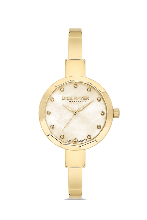 Dice Kayek AG1472.25 women's watch with gold mother-of-pearl dial, gold-tone case and stainless steel bracelet – front view