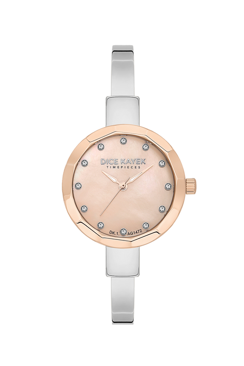 Dice Kayek AG1472.56 women's watch with rose mother-of-pearl dial, two-tone silver and rose gold case and stainless steel bracelet – front view