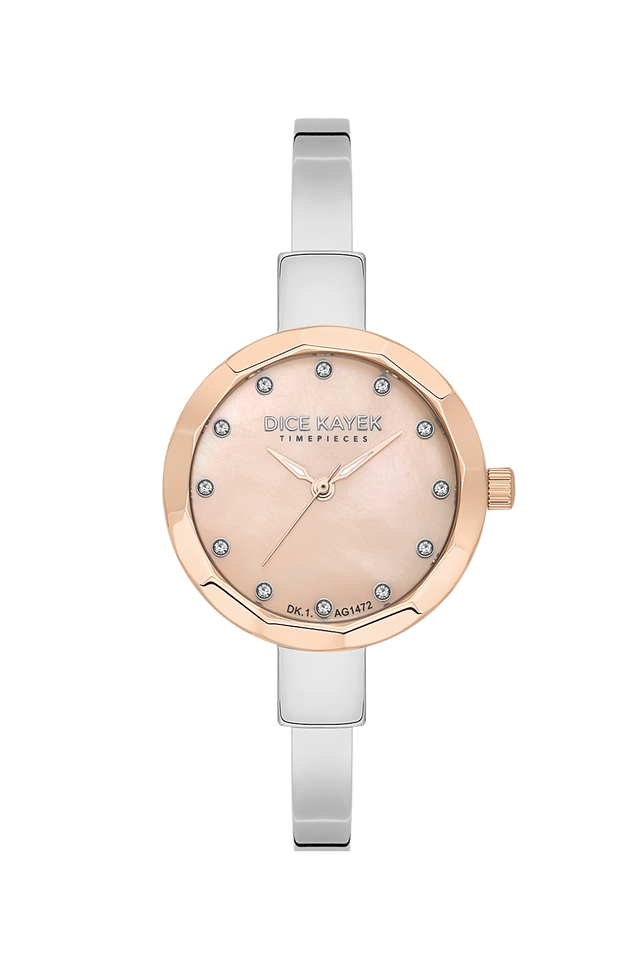 Dice Kayek AG1472.56 women's watch with rose mother-of-pearl dial, two-tone silver and rose gold case and stainless steel bracelet – front view