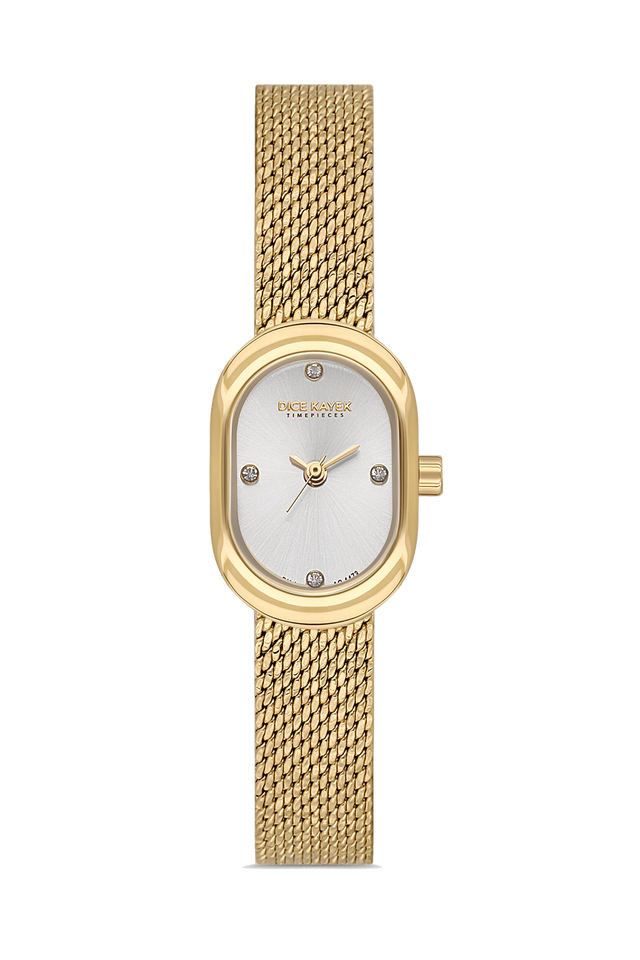 Dice Kayek AG1473.20 women's watch with silver dial, gold-tone case and stainless steel mesh bracelet – front view