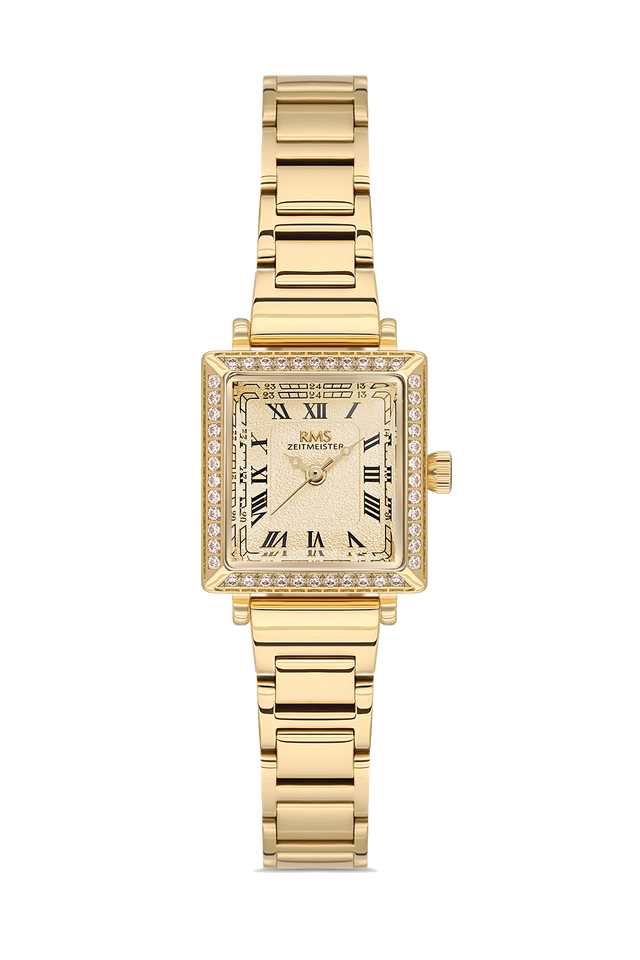 RMS Zeitmeister AG2167.25 women's watch with champagne dial, gold-tone case and stainless steel bracelet – front view