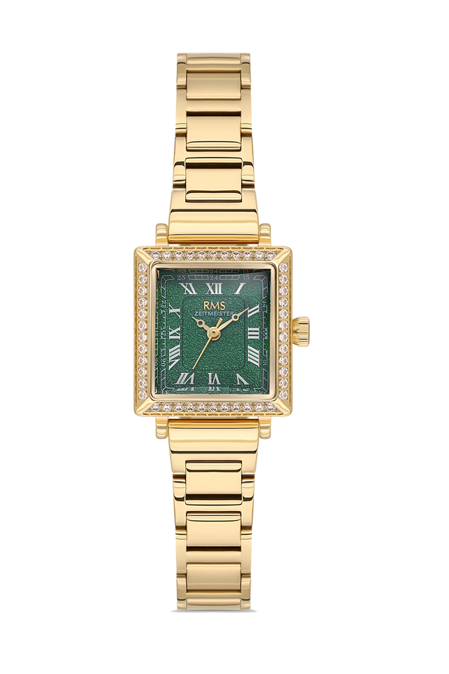 RMS Zeitmeister AG2167.29 women's watch with green dial, gold-tone case and stainless steel bracelet – front view