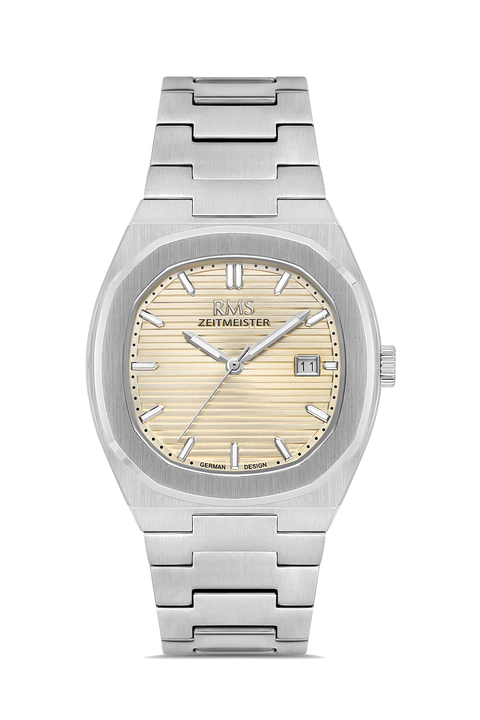 RMS Zeitmeister AG2172.17 men's watch with champagne dial, silver-tone case and stainless steel bracelet – front view