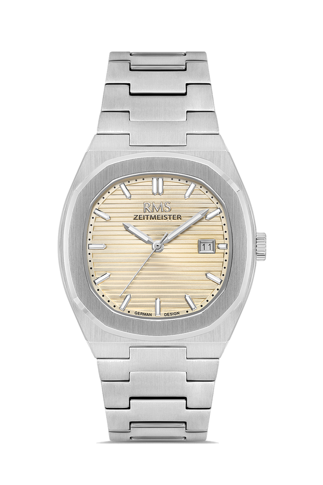 RMS Zeitmeister AG2172.17 men's watch with champagne dial, silver-tone case and stainless steel bracelet – front view