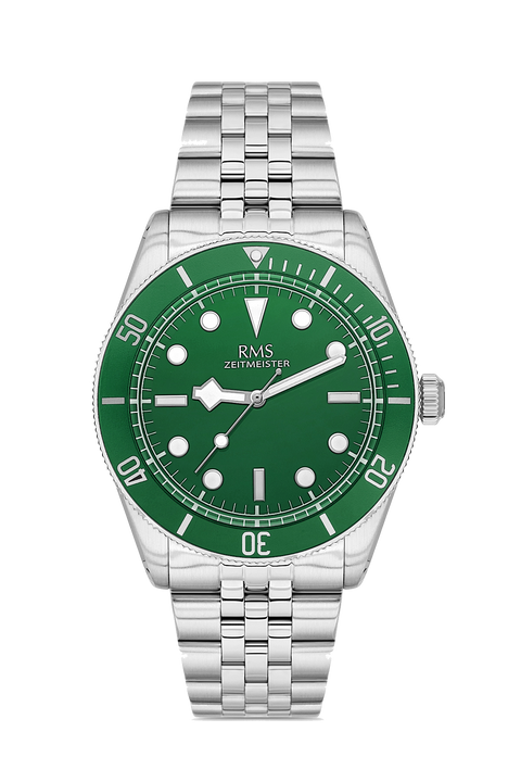 RMS Zeitmeister AG2192.19 men's watch with green dial, silver-tone case and stainless steel bracelet – front view