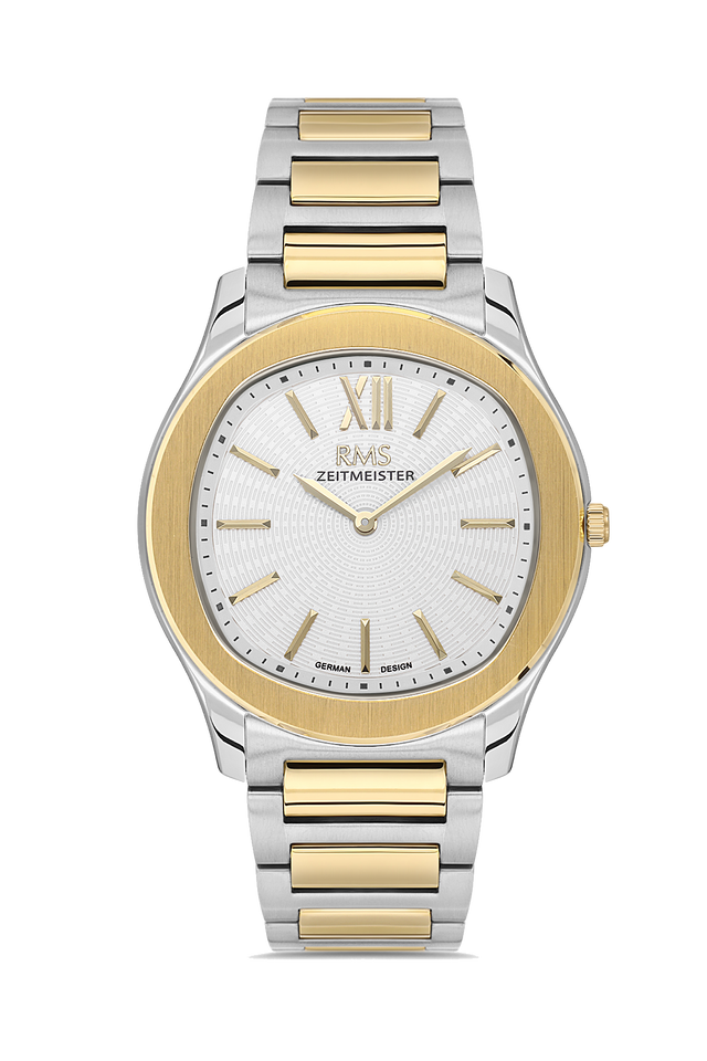 RMS Zeitmeister AG2218.40 men's watch with silver dial, two-tone case and stainless steel bracelet – front view